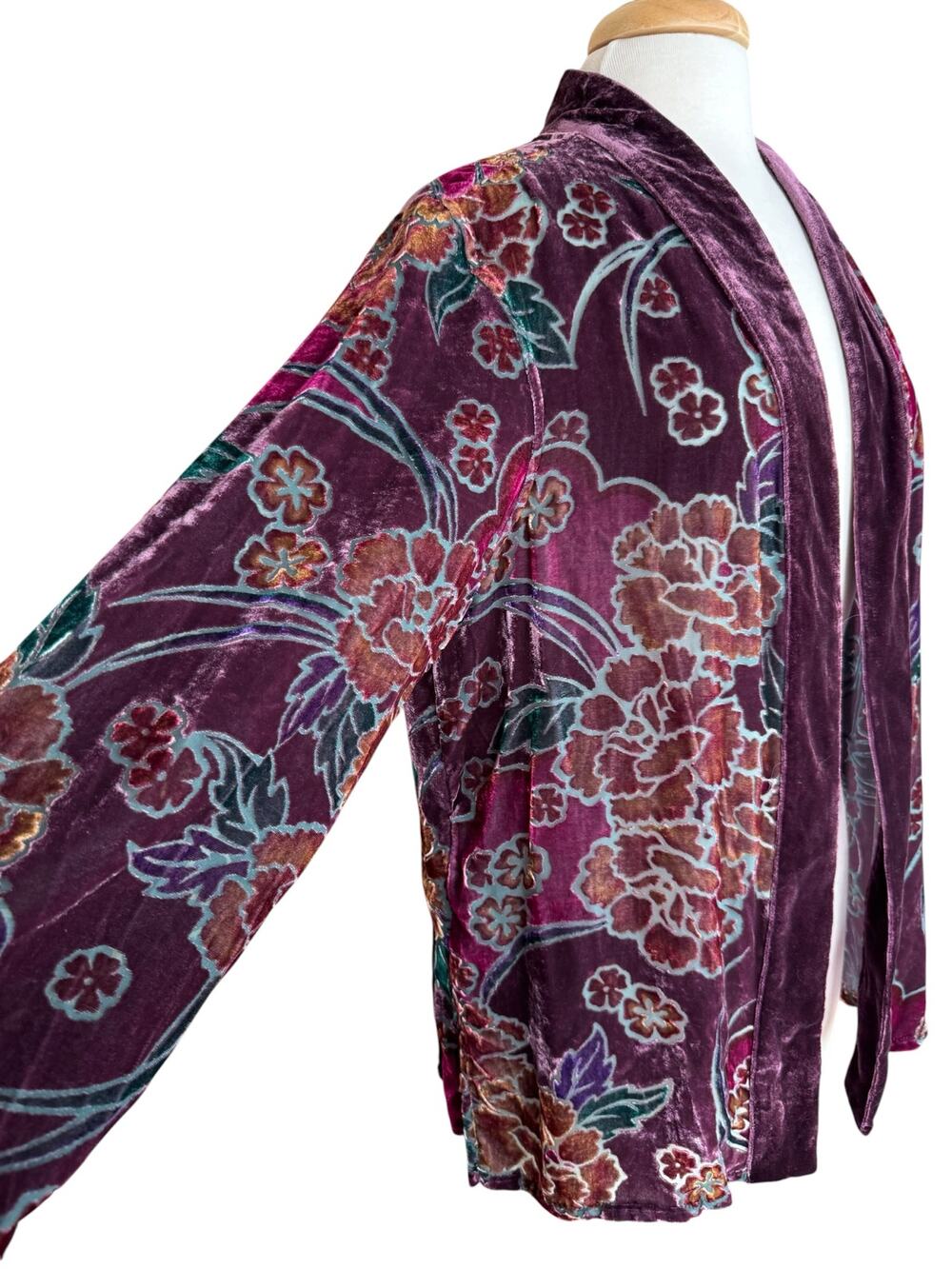 Velvet Burnout Kimono Swim Cover L Silk Blend Floral Whimsigoth Witchy Romantic